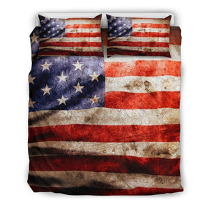 Old Wrinkled American Flag Patriotic Duvet Cover Bedding Set GearFrost