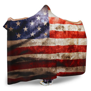 Old Wrinkled American Flag Patriotic Hooded Blanket GearFrost