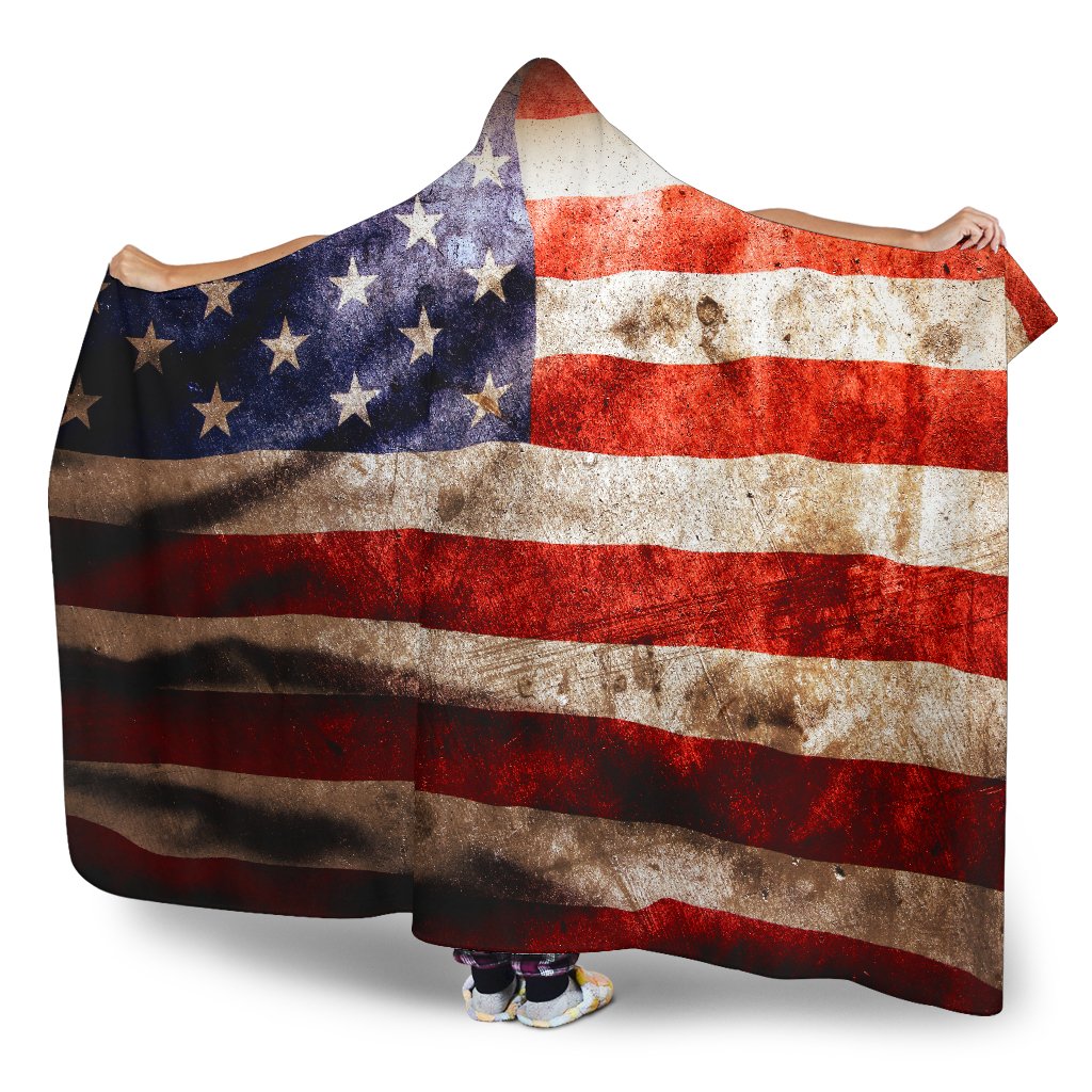 Old Wrinkled American Flag Patriotic Hooded Blanket GearFrost