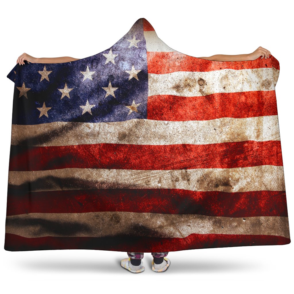 Old Wrinkled American Flag Patriotic Hooded Blanket GearFrost