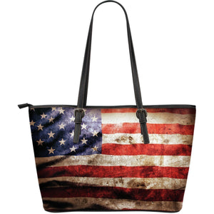 Old Wrinkled American Flag Patriotic Leather Tote Bag GearFrost