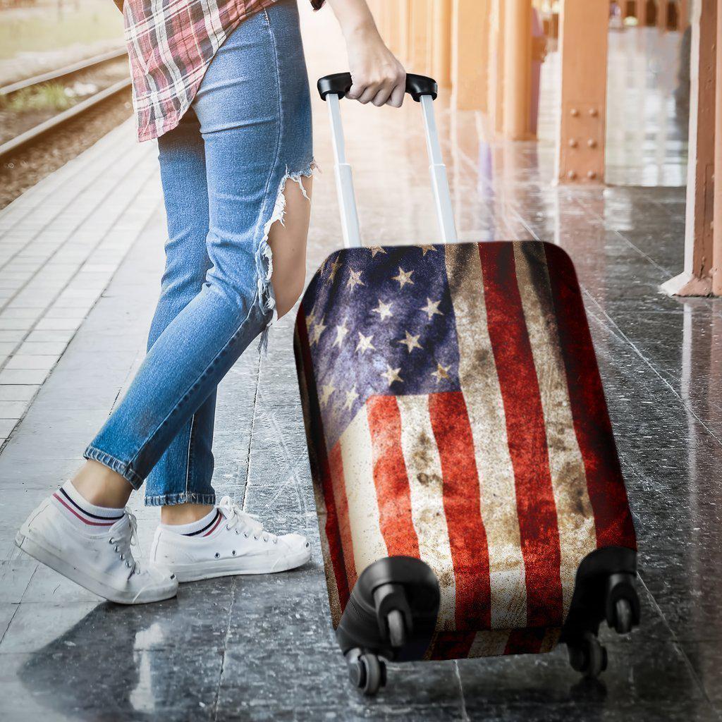 Old Wrinkled American Flag Patriotic Luggage Cover GearFrost