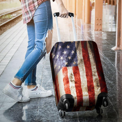 Old Wrinkled American Flag Patriotic Luggage Cover GearFrost
