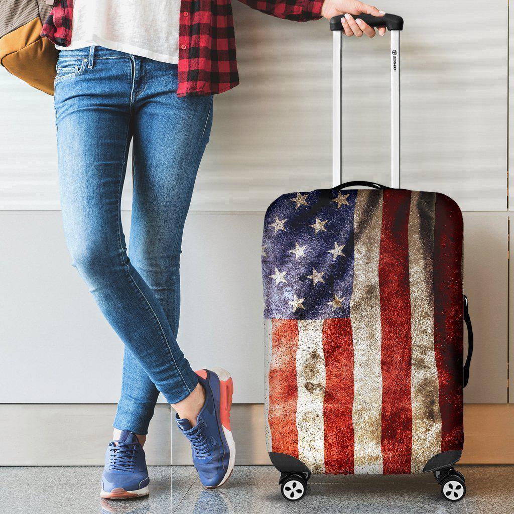 Old Wrinkled American Flag Patriotic Luggage Cover GearFrost