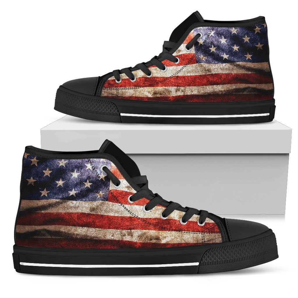 Old Wrinkled American Flag Patriotic Men's High Top Shoes GearFrost