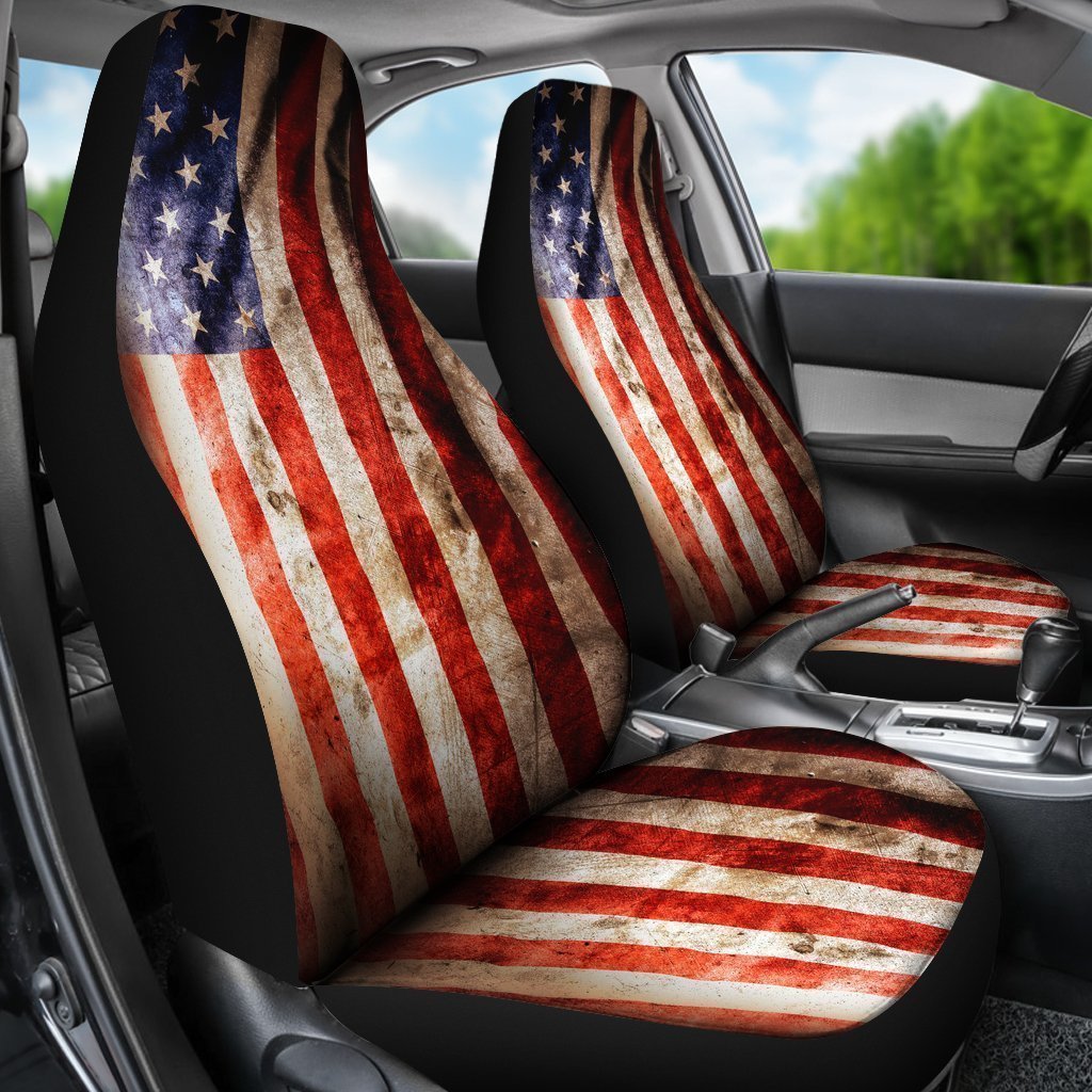 Old Wrinkled American Flag Patriotic Universal Fit Car Seat Covers GearFrost