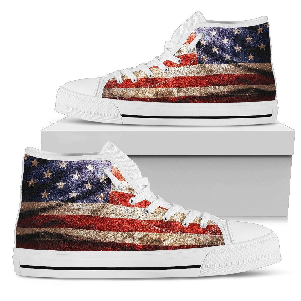Old Wrinkled American Flag Patriotic Women's High Top Shoes GearFrost