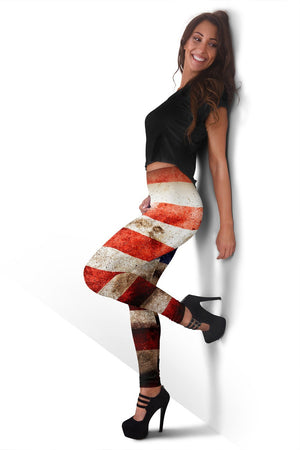 Old Wrinkled American Flag Patriotic Women's Leggings GearFrost