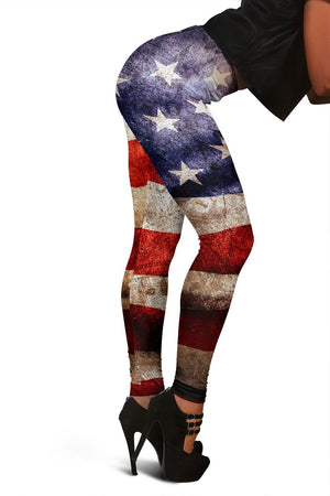 Old Wrinkled American Flag Patriotic Women's Leggings GearFrost