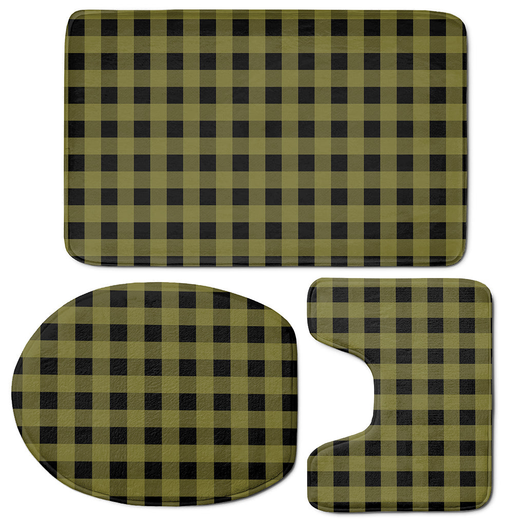 Olive Green Buffalo Check Pattern Print 3 Piece Bath Mat Set