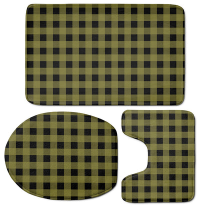 Olive Green Buffalo Check Pattern Print 3 Piece Bath Mat Set