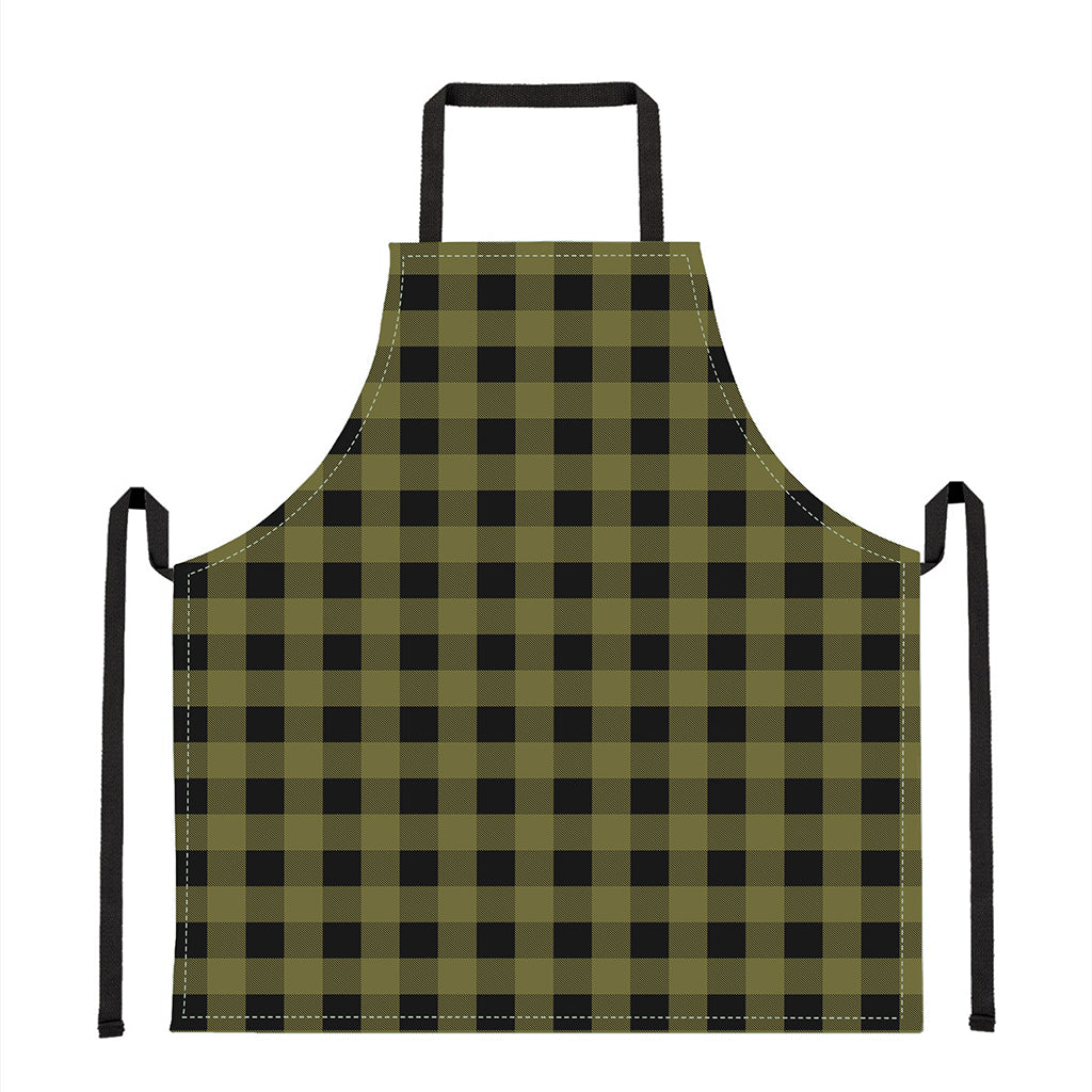 Olive Green Buffalo Check Pattern Print Apron