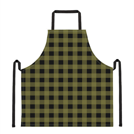 Olive Green Buffalo Check Pattern Print Apron