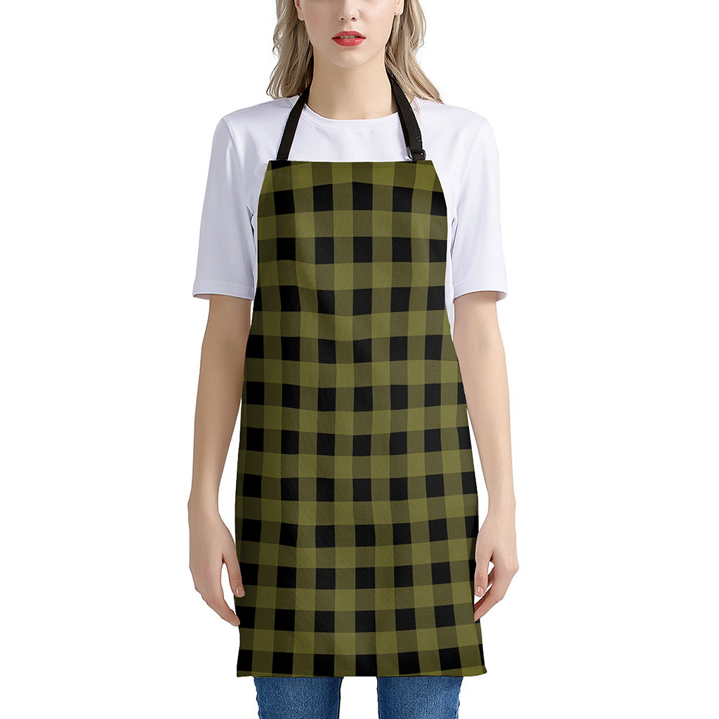 Olive Green Buffalo Check Pattern Print Apron