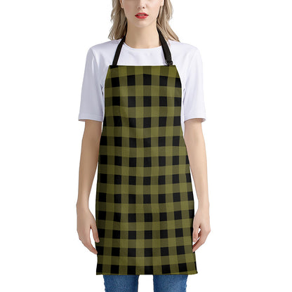 Olive Green Buffalo Check Pattern Print Apron