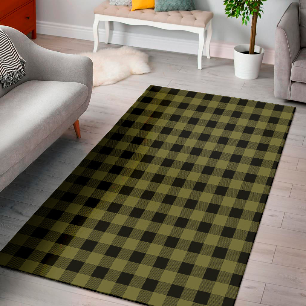Olive Green Buffalo Check Pattern Print Area Rug