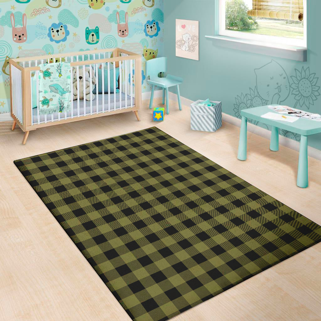 Olive Green Buffalo Check Pattern Print Area Rug