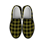 Olive Green Buffalo Check Pattern Print Black Slip On Shoes