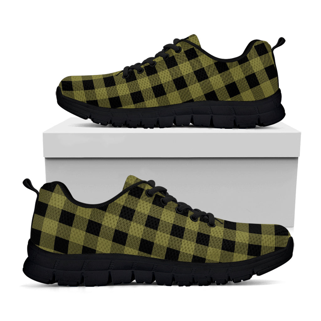 Olive Green Buffalo Check Pattern Print Black Sneakers