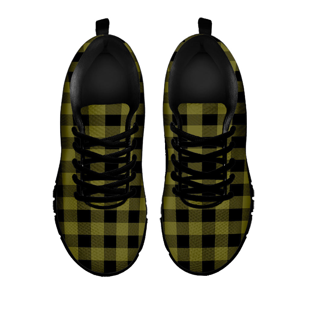 Olive Green Buffalo Check Pattern Print Black Sneakers