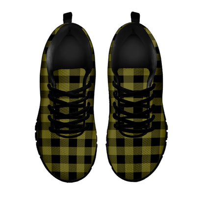Olive Green Buffalo Check Pattern Print Black Sneakers