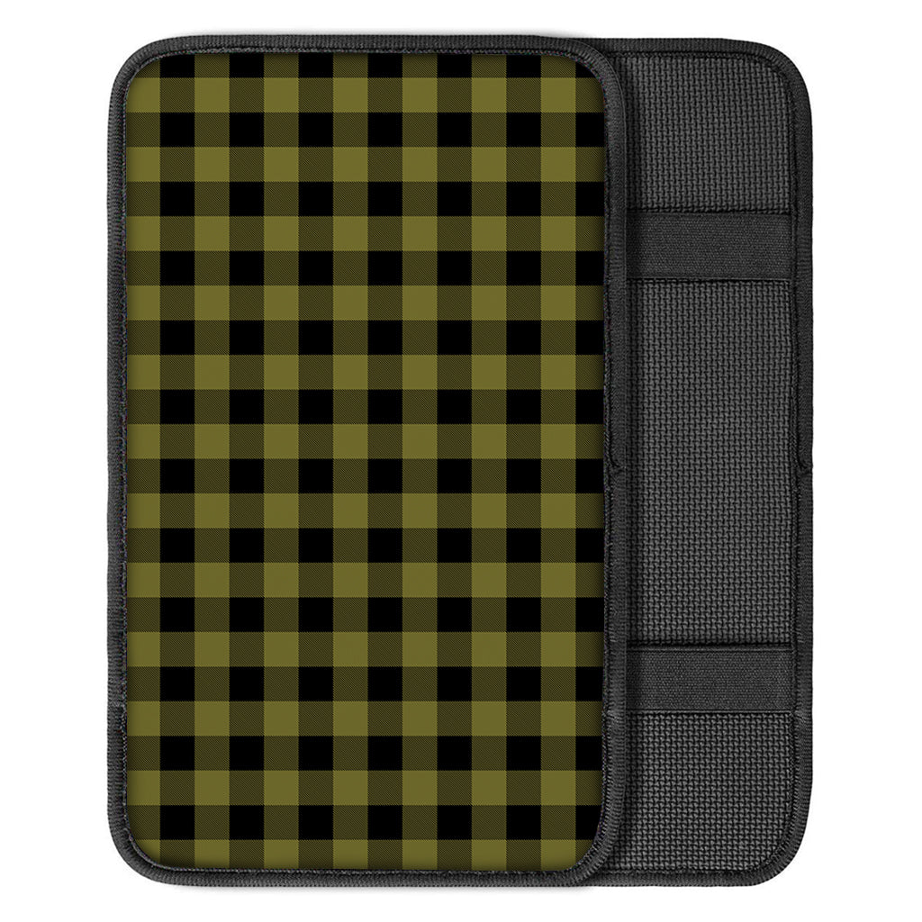 Olive Green Buffalo Check Pattern Print Car Center Console Cover