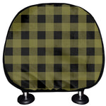Olive Green Buffalo Check Pattern Print Car Headrest Covers