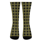Olive Green Buffalo Check Pattern Print Crew Socks