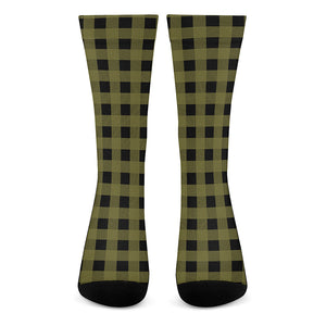 Olive Green Buffalo Check Pattern Print Crew Socks