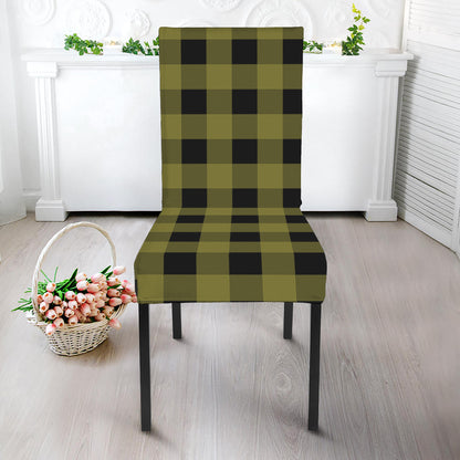 Olive Green Buffalo Check Pattern Print Dining Chair Slipcover