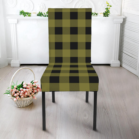 Olive Green Buffalo Check Pattern Print Dining Chair Slipcover