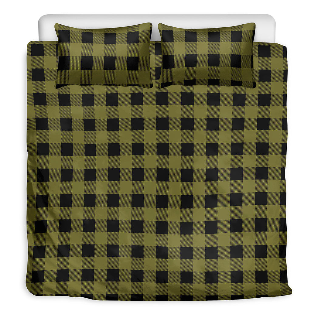 Olive Green Buffalo Check Pattern Print Duvet Cover Bedding Set
