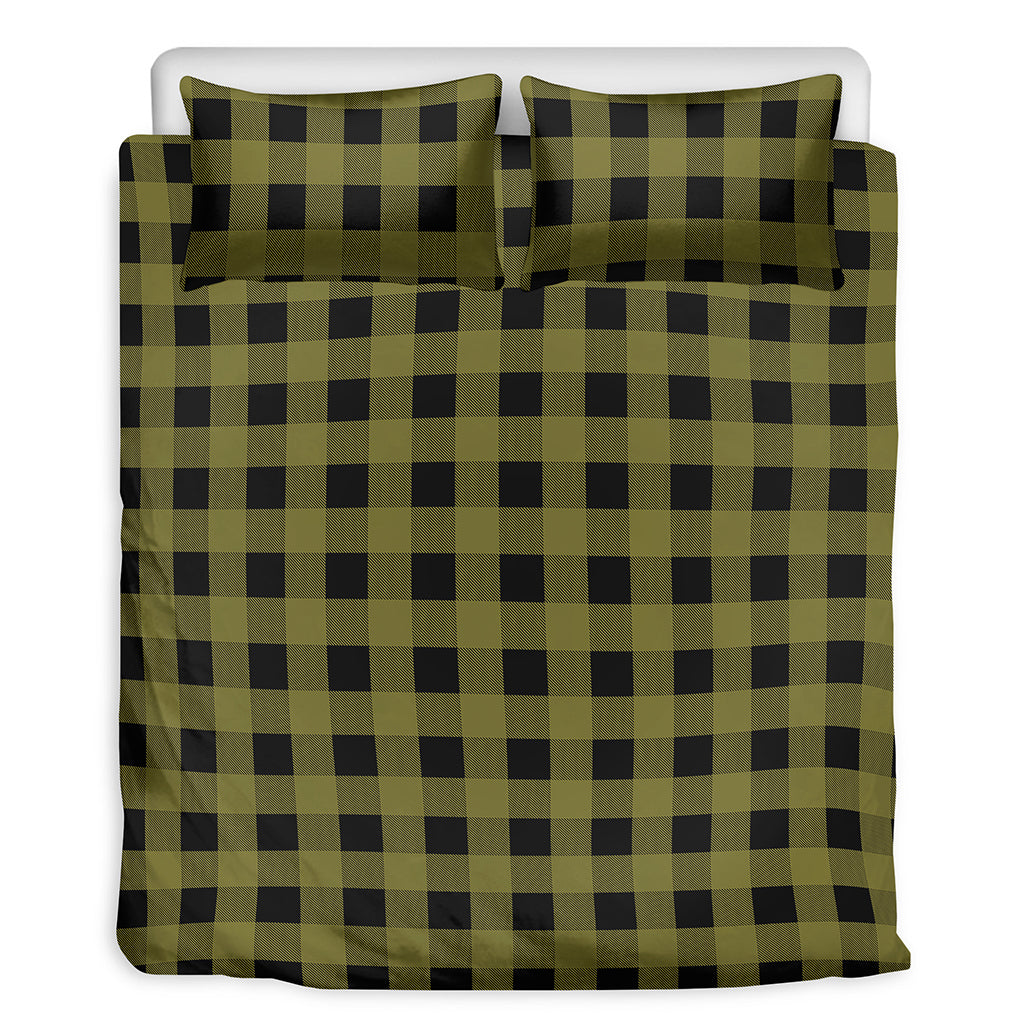 Olive Green Buffalo Check Pattern Print Duvet Cover Bedding Set
