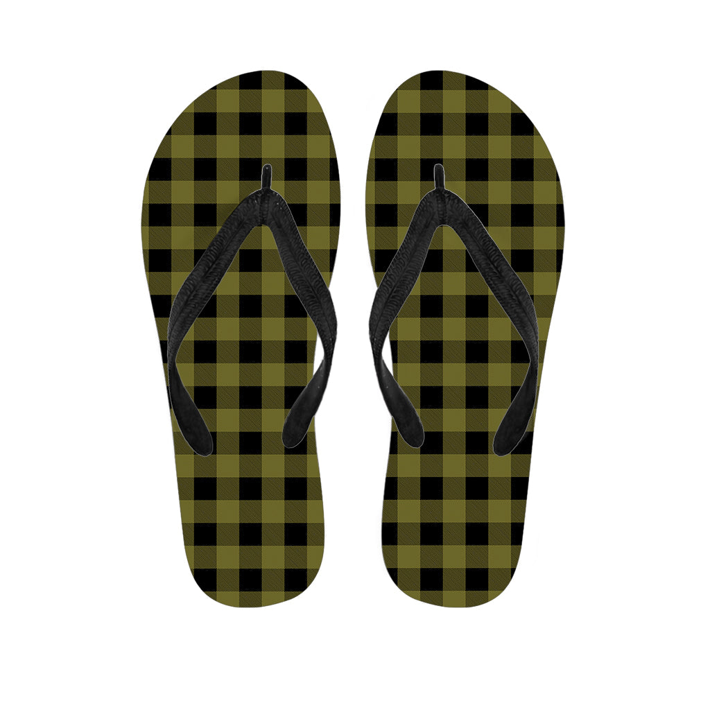 Olive Green Buffalo Check Pattern Print Flip Flops