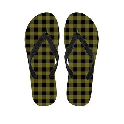 Olive Green Buffalo Check Pattern Print Flip Flops