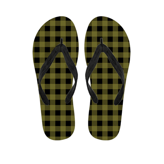Olive Green Buffalo Check Pattern Print Flip Flops