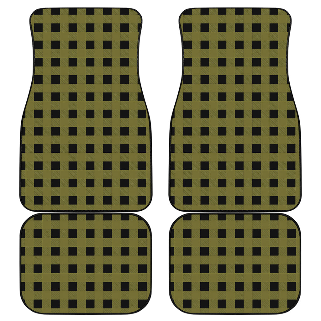 Olive Green Buffalo Check Pattern Print Front and Back Car Floor Mats