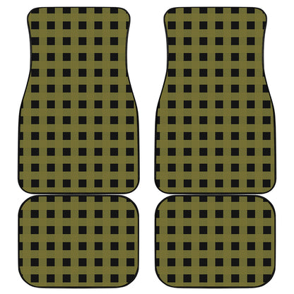 Olive Green Buffalo Check Pattern Print Front and Back Car Floor Mats