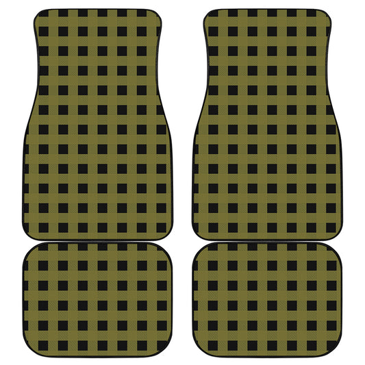 Olive Green Buffalo Check Pattern Print Front and Back Car Floor Mats