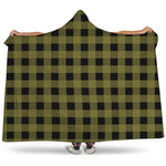 Olive Green Buffalo Check Pattern Print Hooded Blanket
