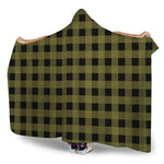Olive Green Buffalo Check Pattern Print Hooded Blanket