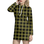 Olive Green Buffalo Check Pattern Print Hoodie Dress
