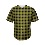 Olive Green Buffalo Check Pattern Print Men's Baseball Jersey