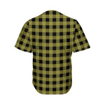 Olive Green Buffalo Check Pattern Print Men's Baseball Jersey