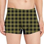 Olive Green Buffalo Check Pattern Print Men's Boxer Briefs