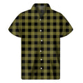 Olive Green Buffalo Check Pattern Print Men's Short Sleeve Shirt