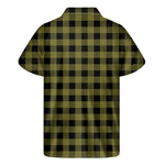 Olive Green Buffalo Check Pattern Print Men's Short Sleeve Shirt