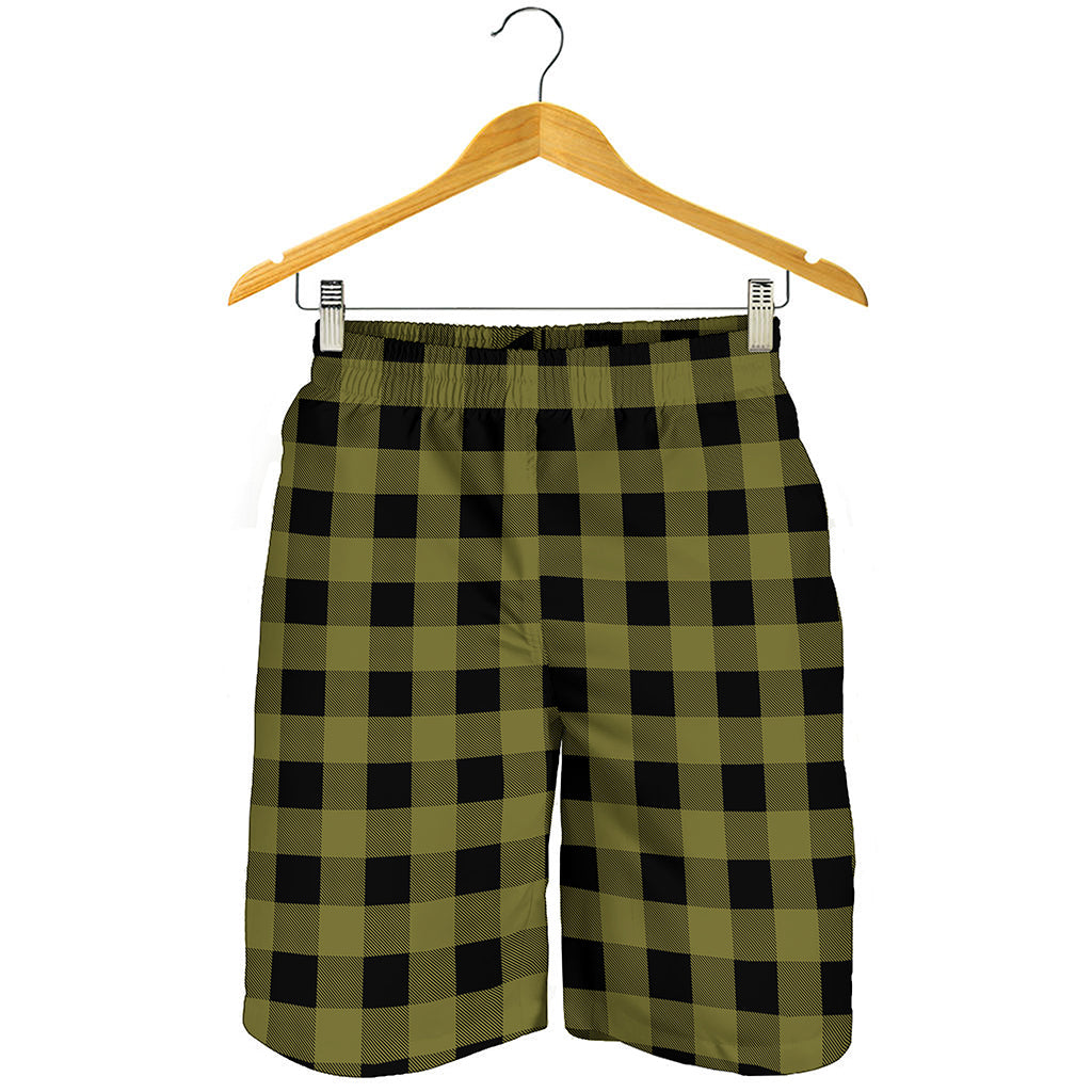 Olive Green Buffalo Check Pattern Print Men's Shorts