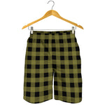 Olive Green Buffalo Check Pattern Print Men's Shorts