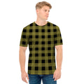 Olive Green Buffalo Check Pattern Print Men's T-Shirt